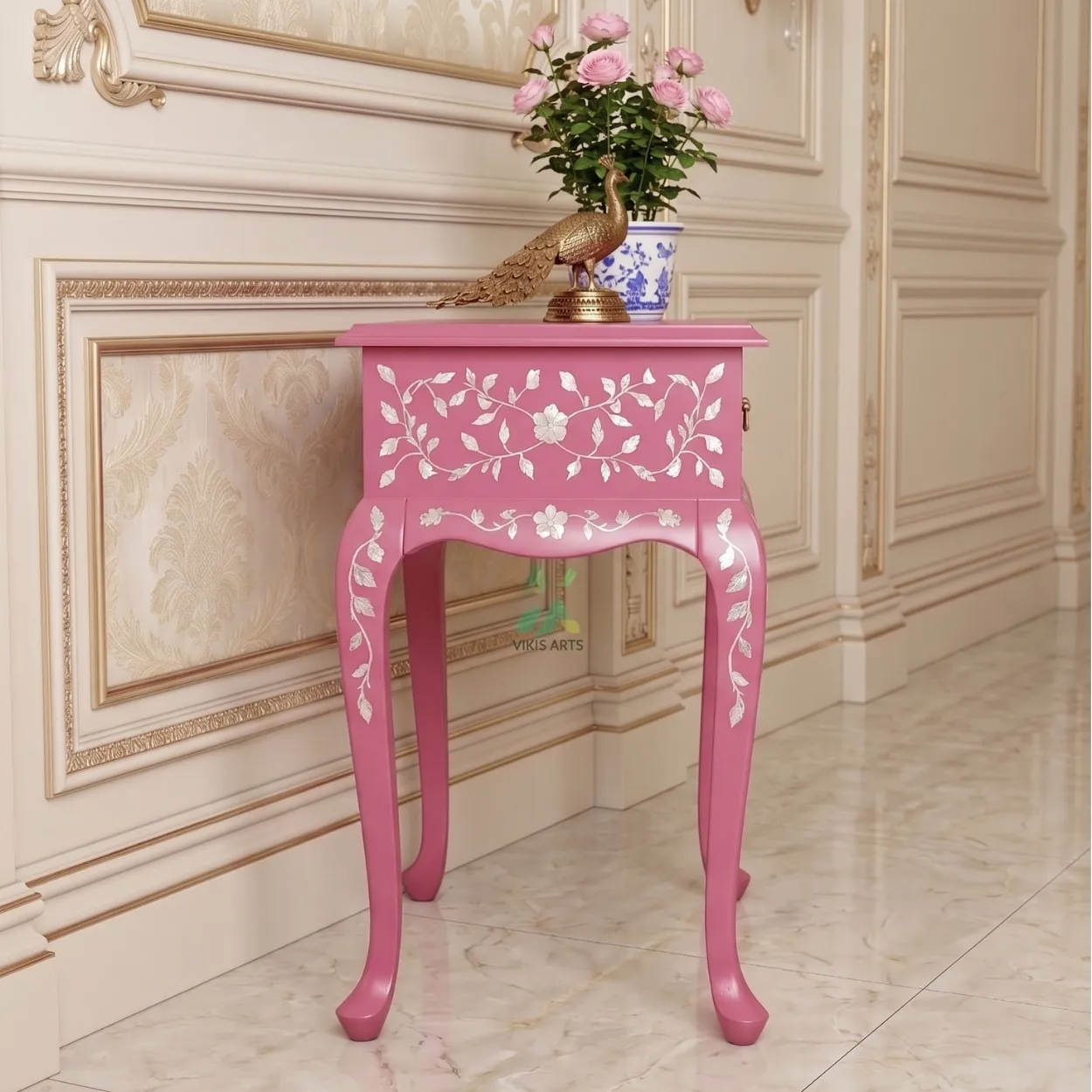 Mother Of Pearl Pink Bedside Table - Image 4