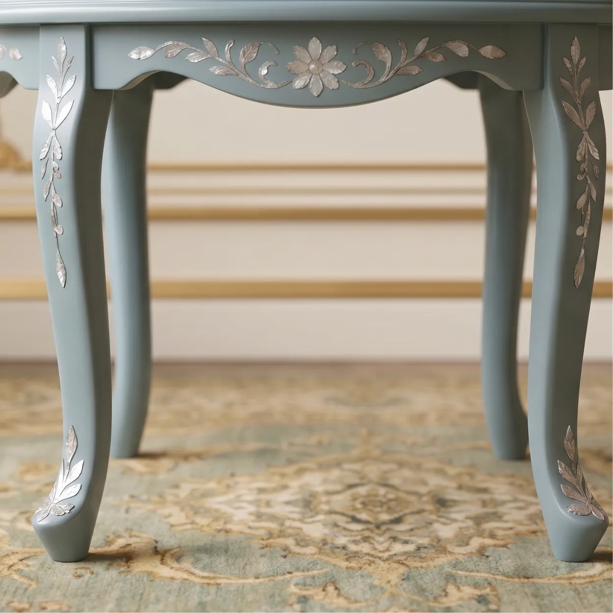Mother of Pearl Light Blue Round Bedside Table - Image 8