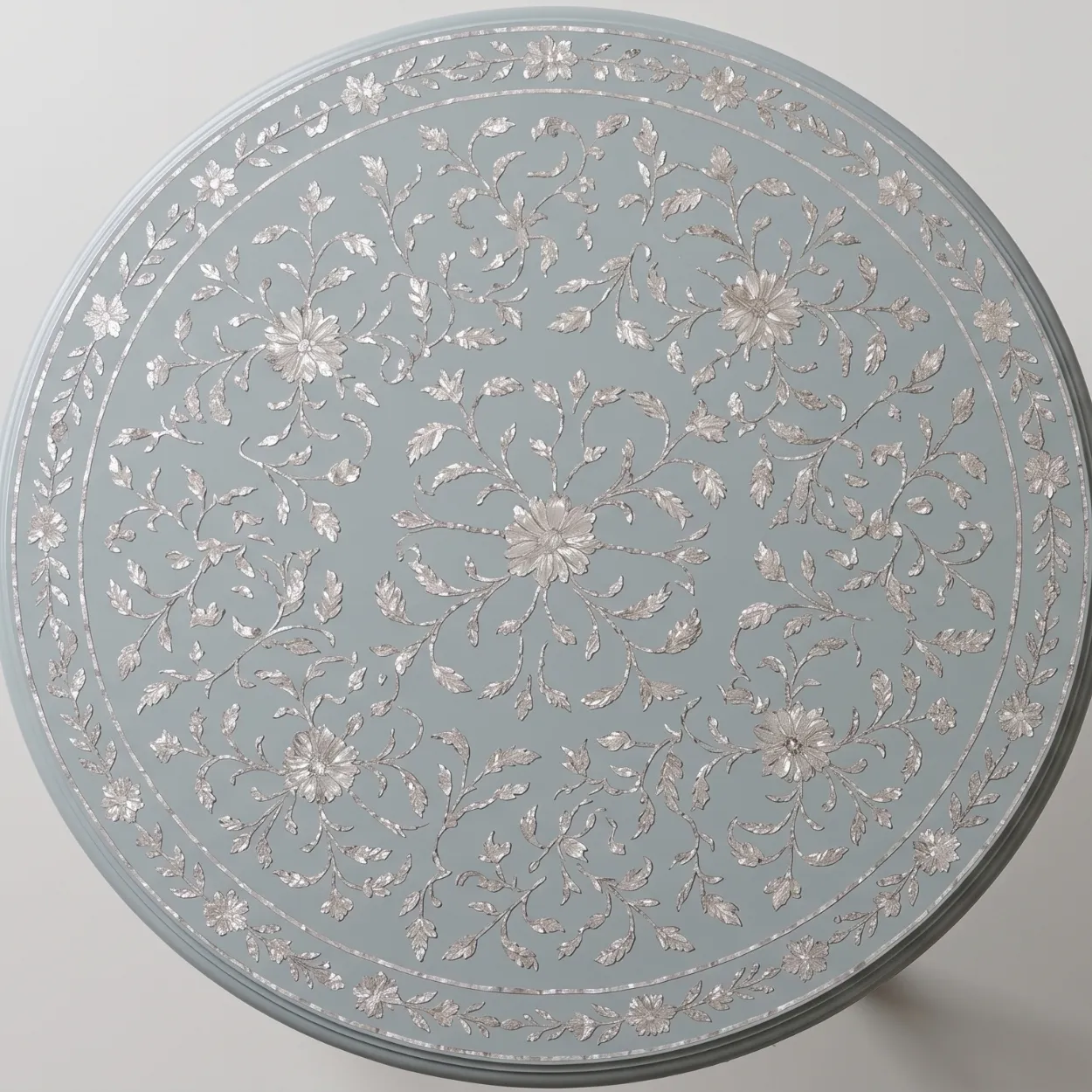 Mother of Pearl Light Blue Round Bedside Table - Image 3