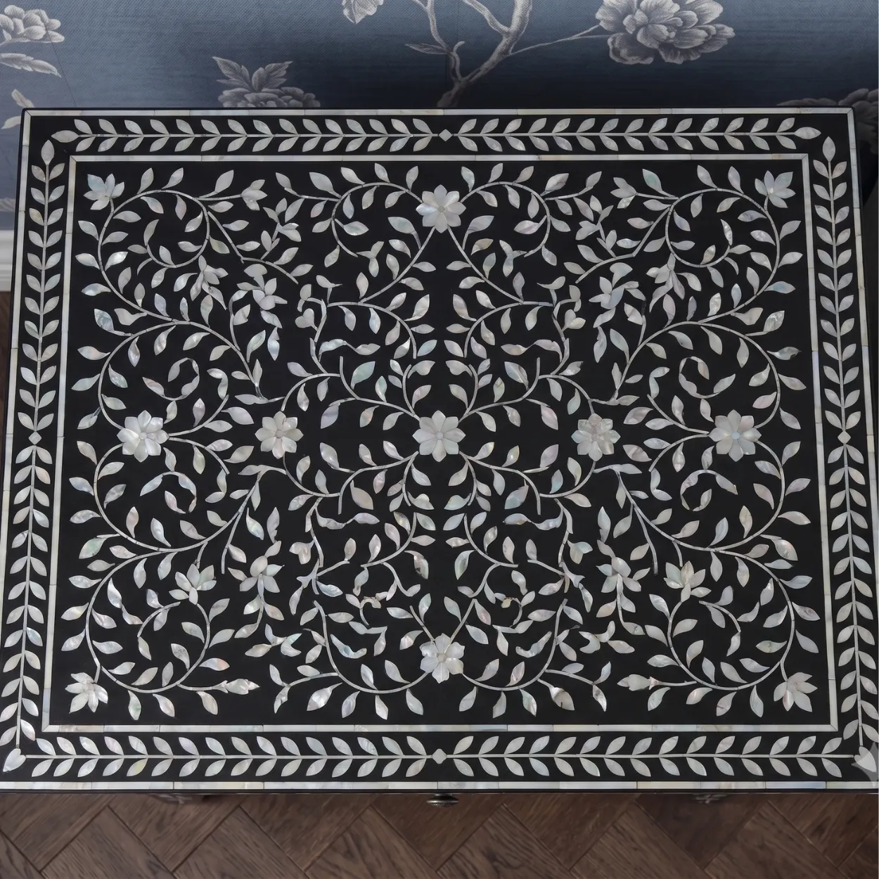 Mother Of Pearl Black Bedside Table with Two Drawer - Image 3