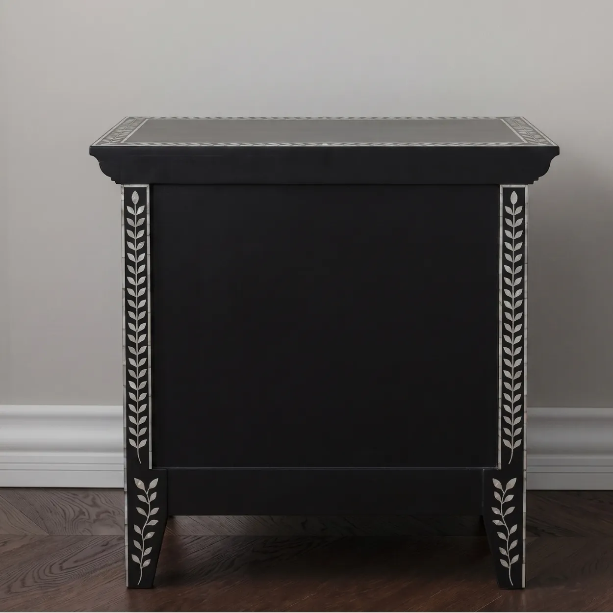 Mother Of Pearl Black Bedside Table with Two Drawer - Image 2
