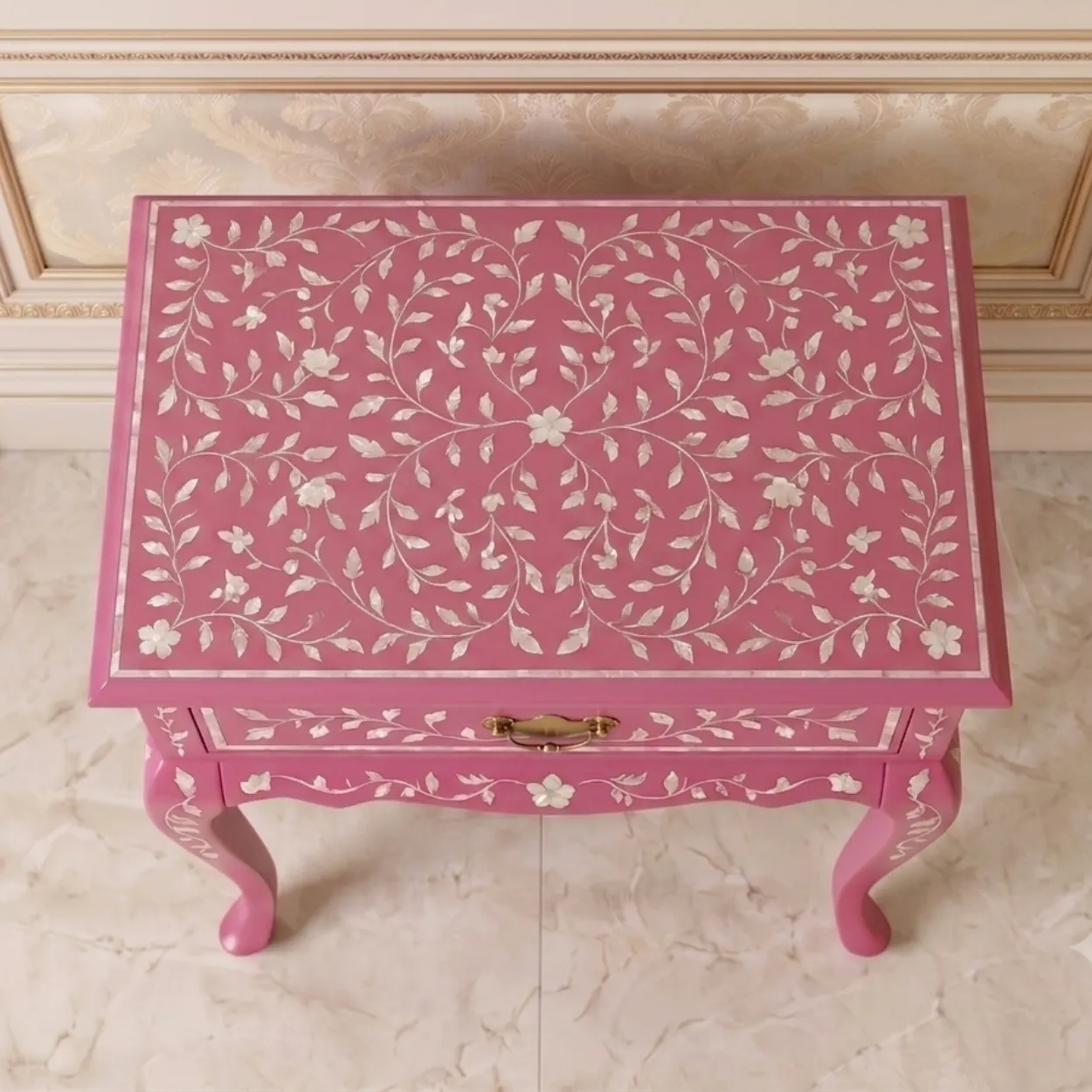Mother Of Pearl Pink Bedside Table - Image 3