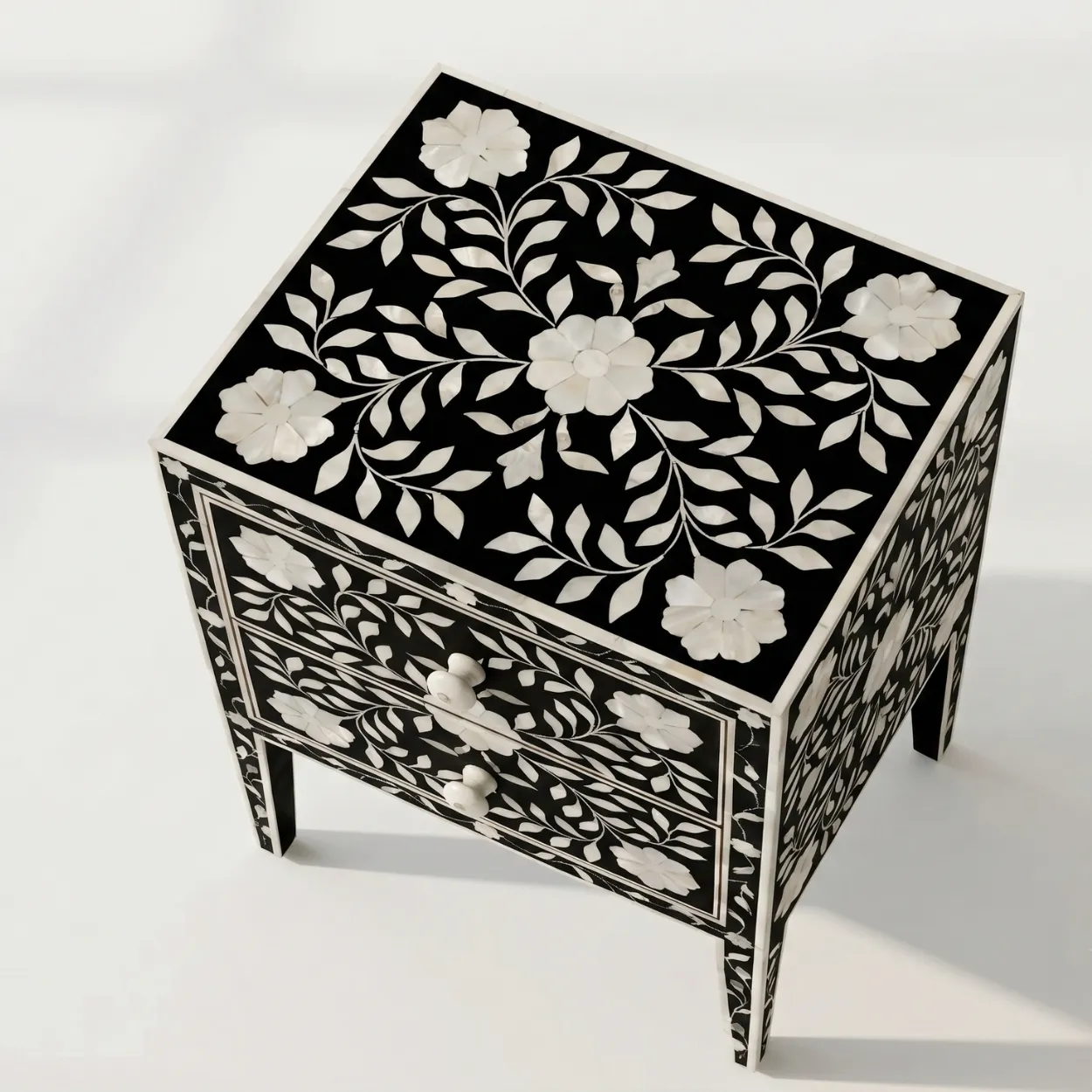 Mother Of Pearl Black Two Drawer Bedside - Image 3