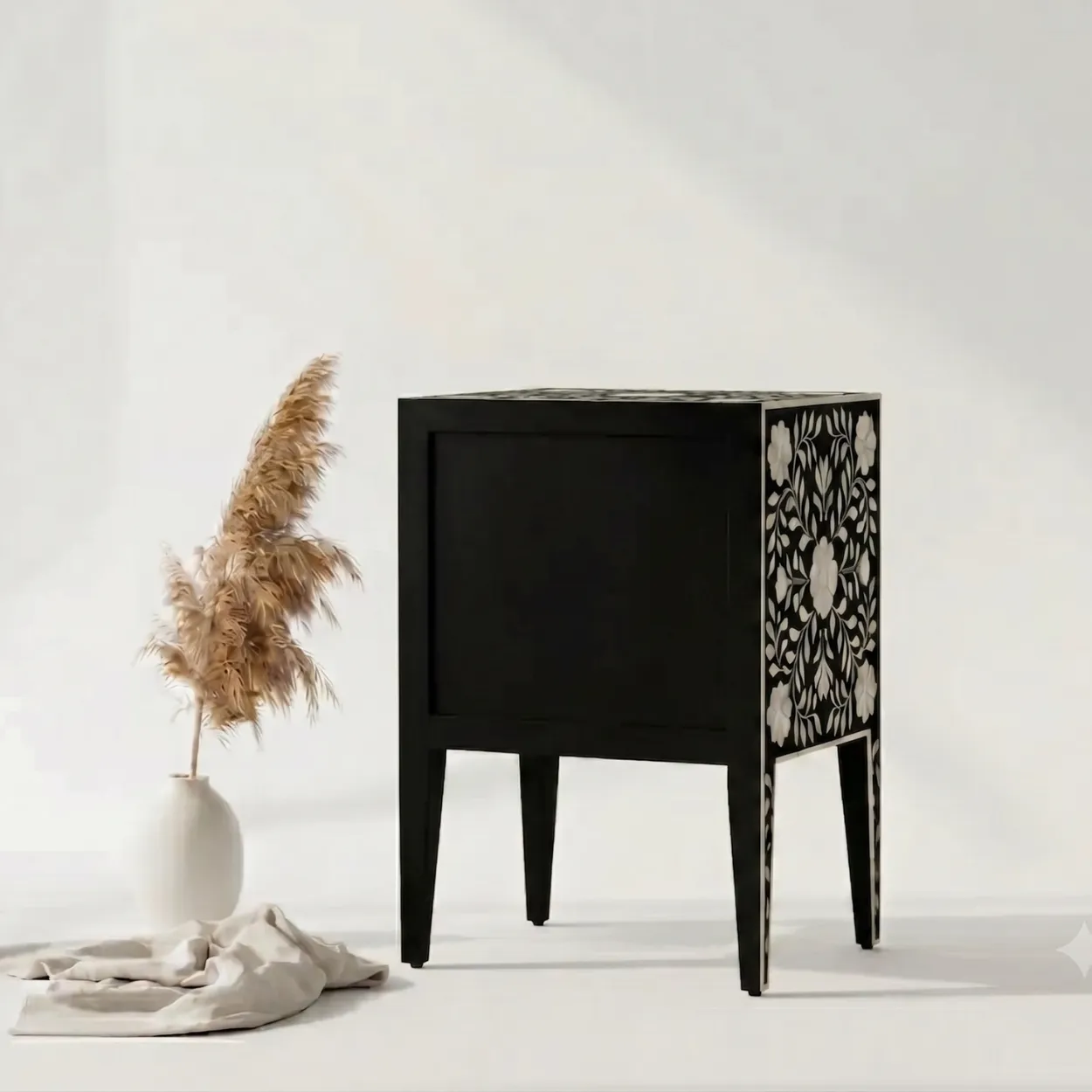 Mother Of Pearl Black Two Drawer Bedside - Image 2