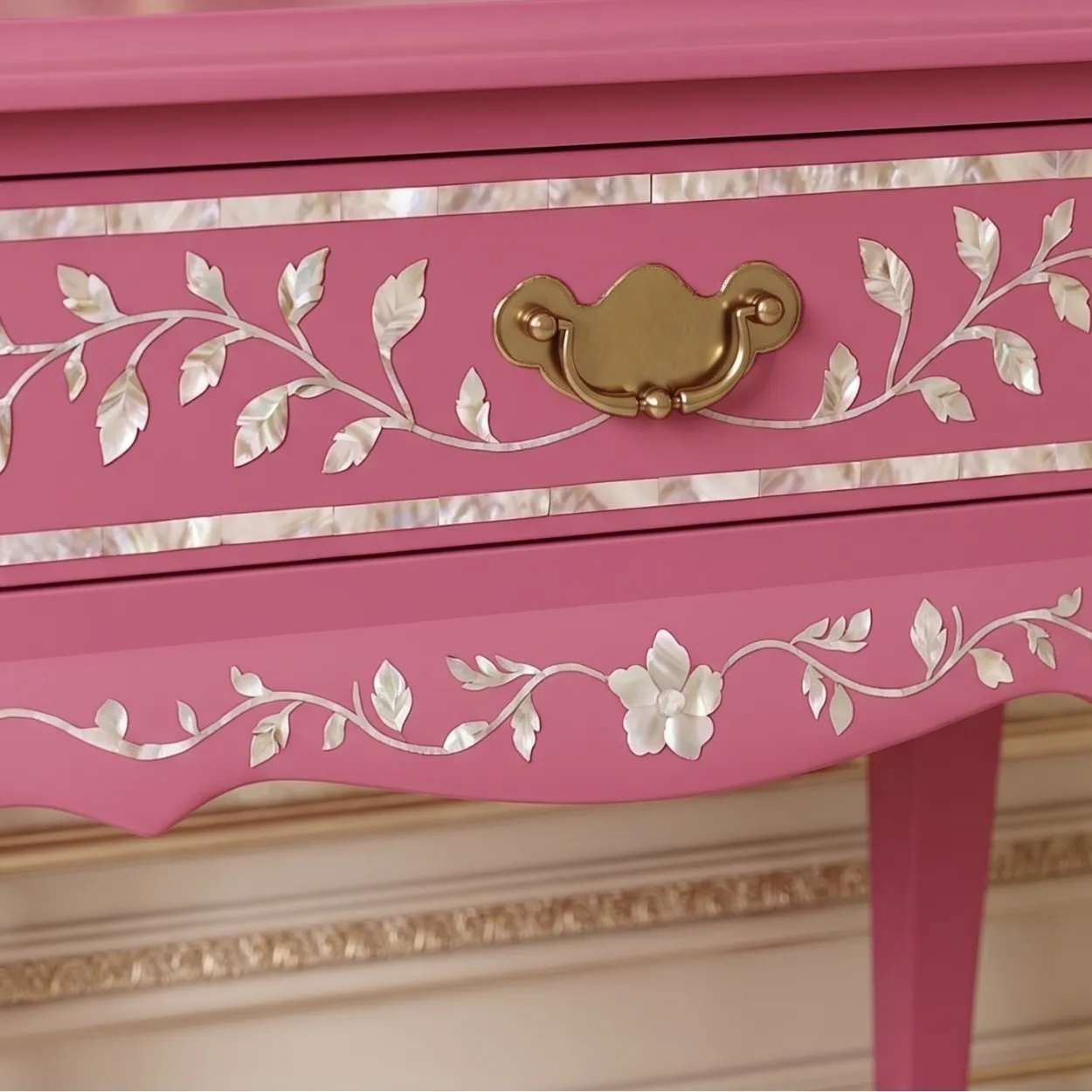 Mother Of Pearl Pink Bedside Table - Image 7