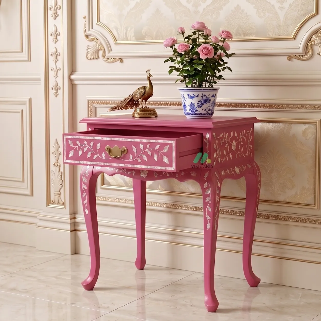 Mother Of Pearl Pink Bedside Table - Image 5