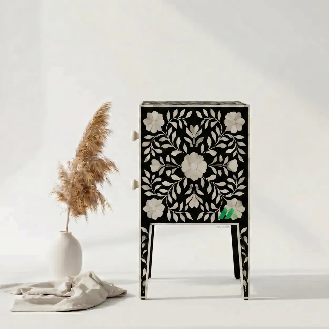 Mother Of Pearl Black Two Drawer Bedside - Image 4