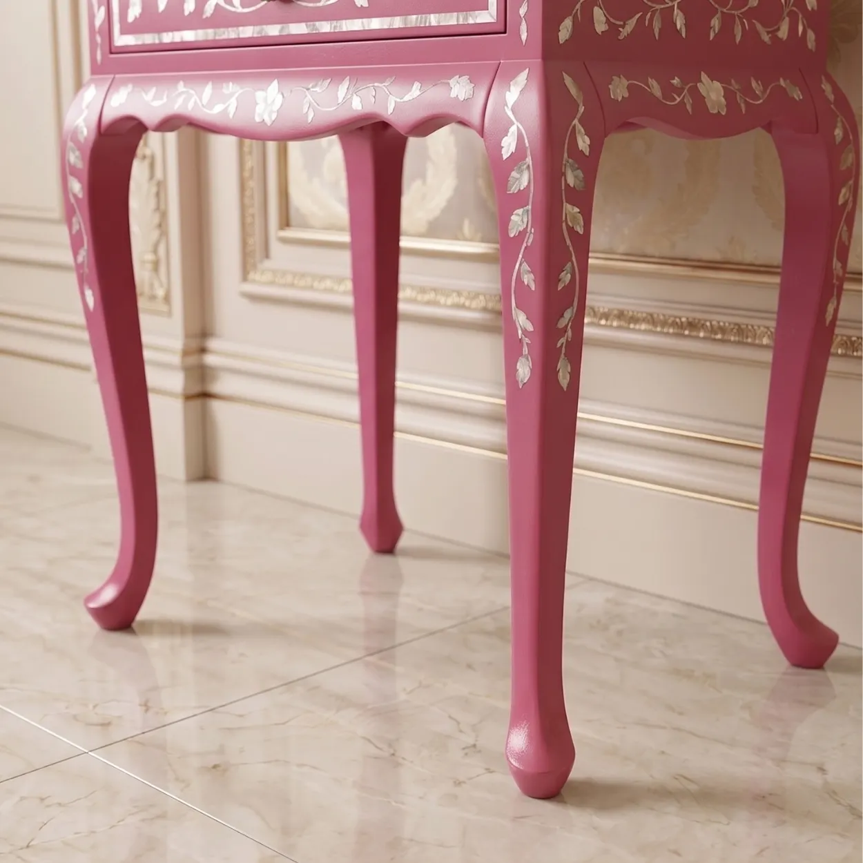 Mother Of Pearl Pink Bedside Table - Image 6