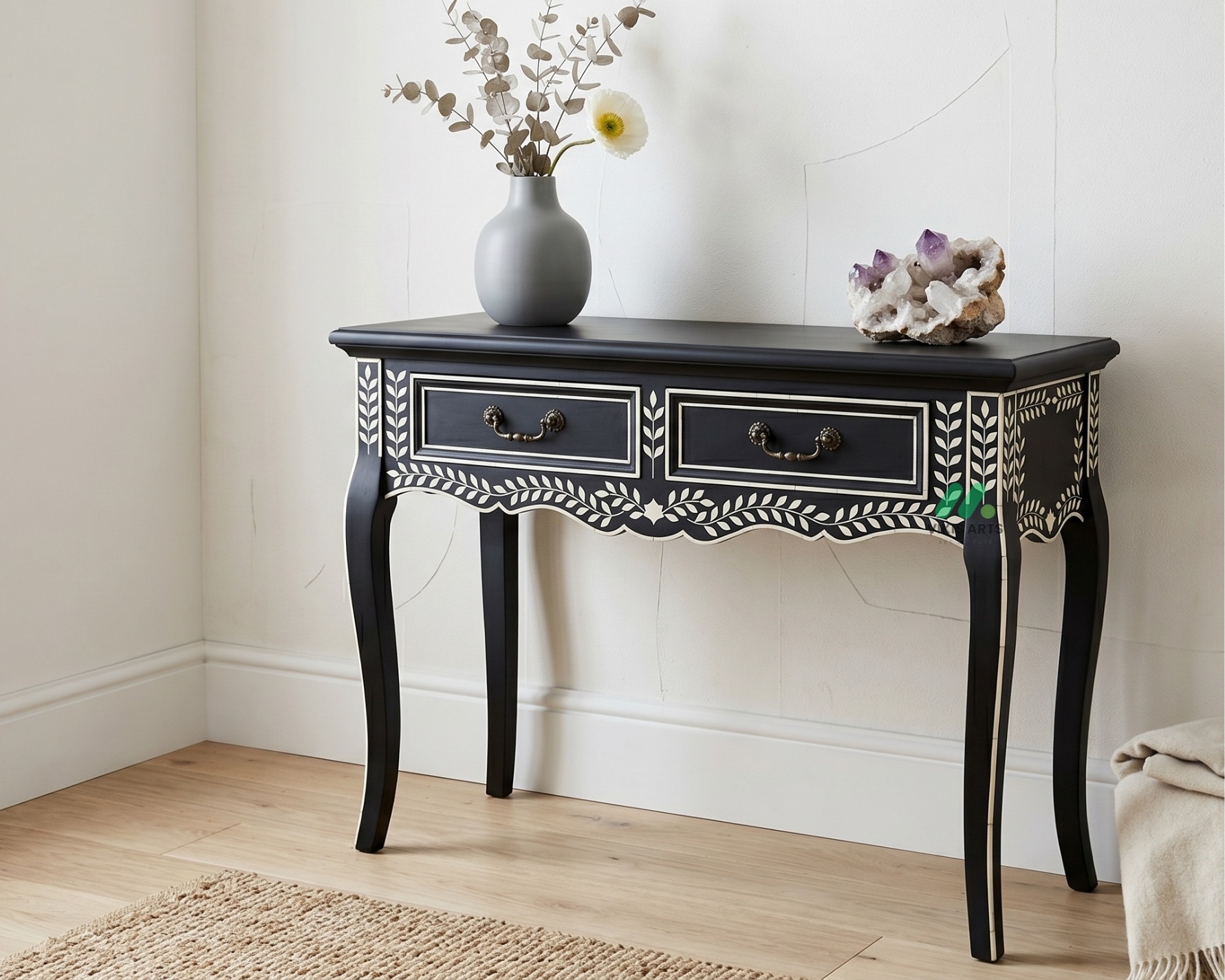 Bone Inlay Black Console Table