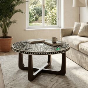 Bone Inlay Black round coffee table