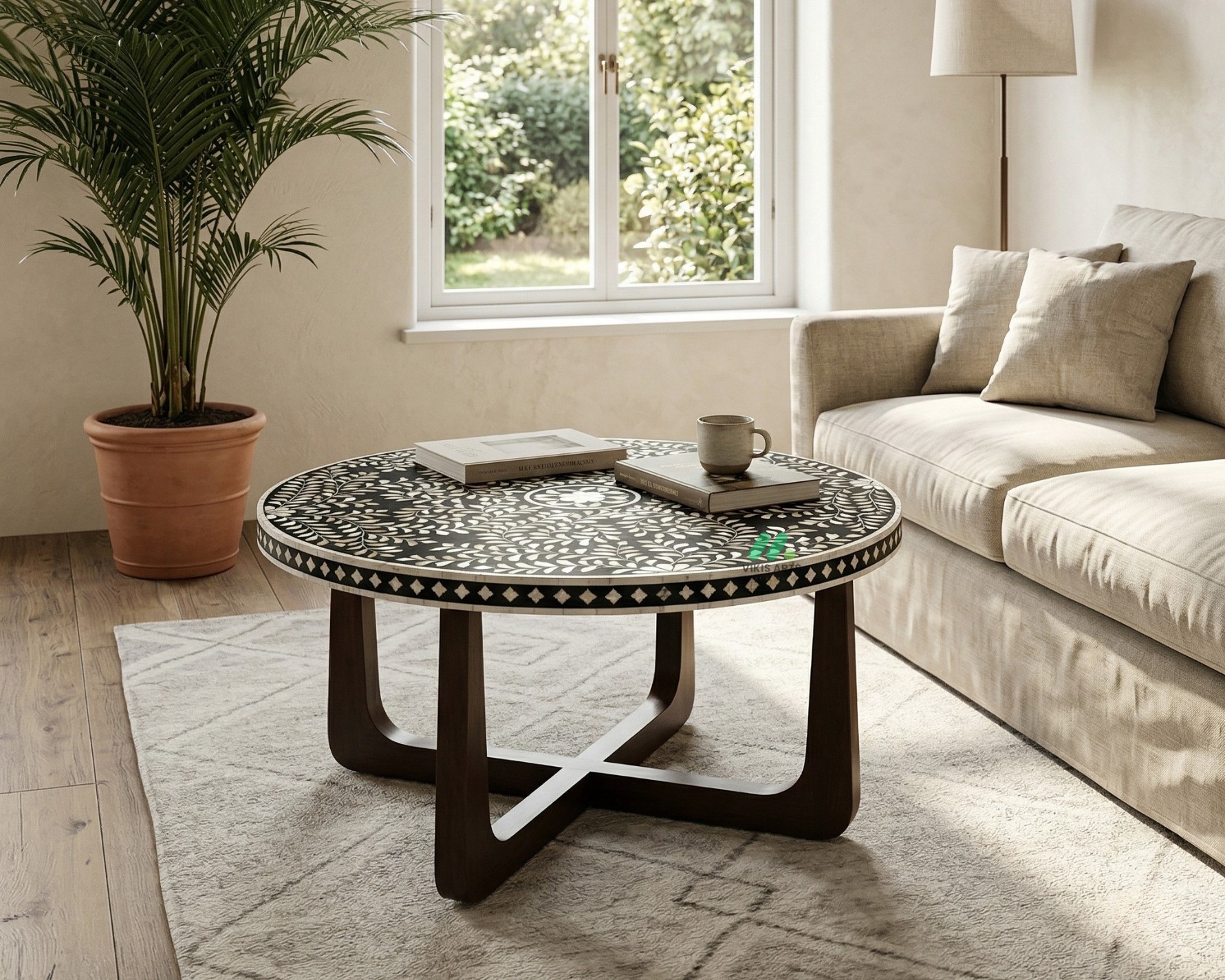 Bone Inlay Black round coffee table