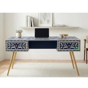 Bone Inlay Navy Blue Desk Table