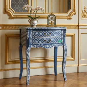 Mother of Pearl Navy Blue Bedside table with two Drawer