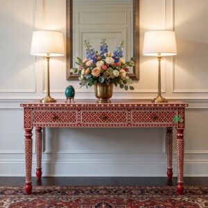 Bone Inlay Red Console Table
